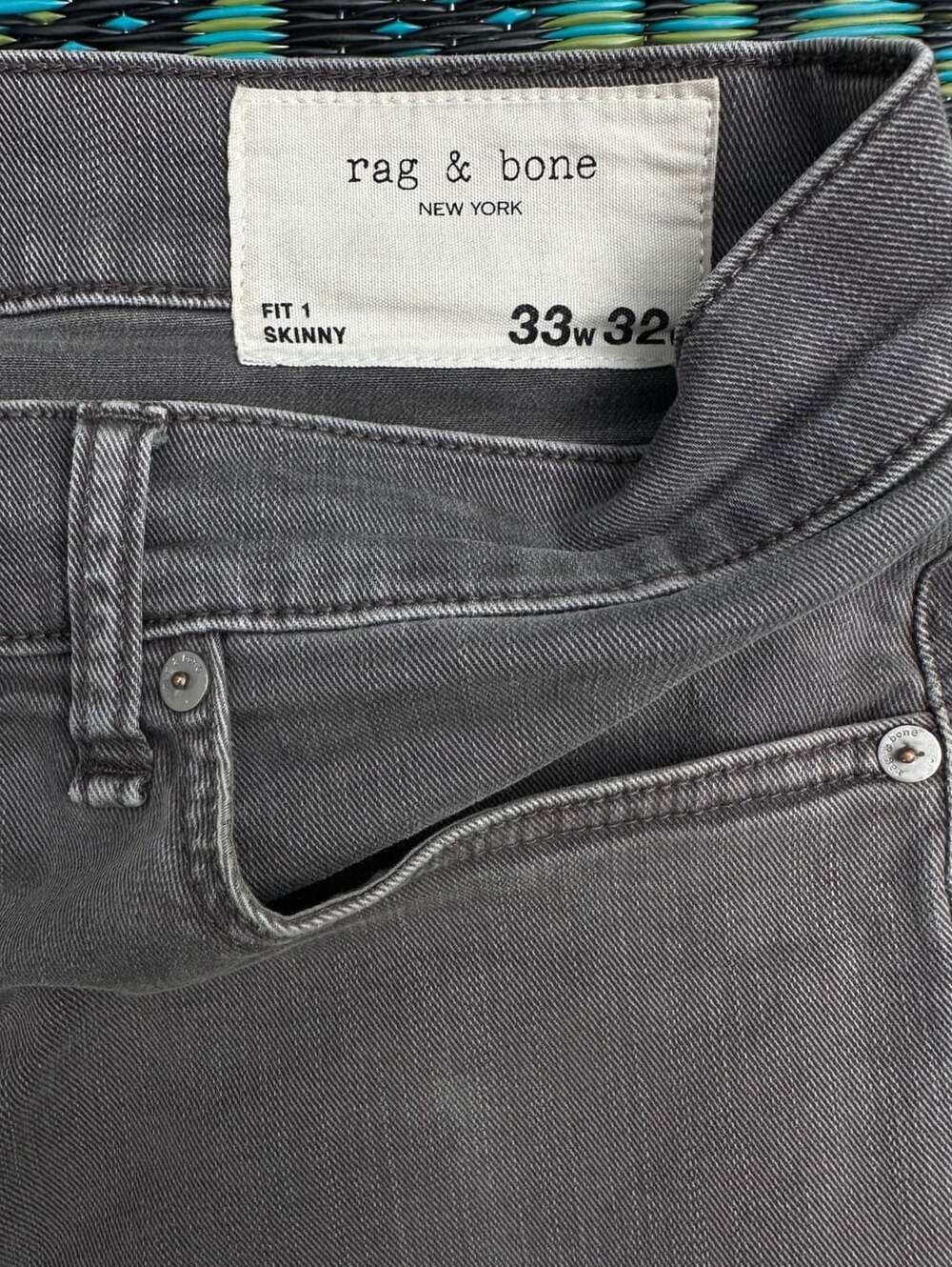 Rag & Bone Fit 1 Skinny Size 33x32 Gray Denim Jeans